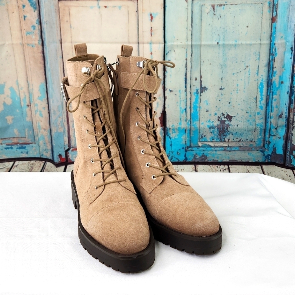 Sam Edelman Junip Combat Boot Brown Suede Zip